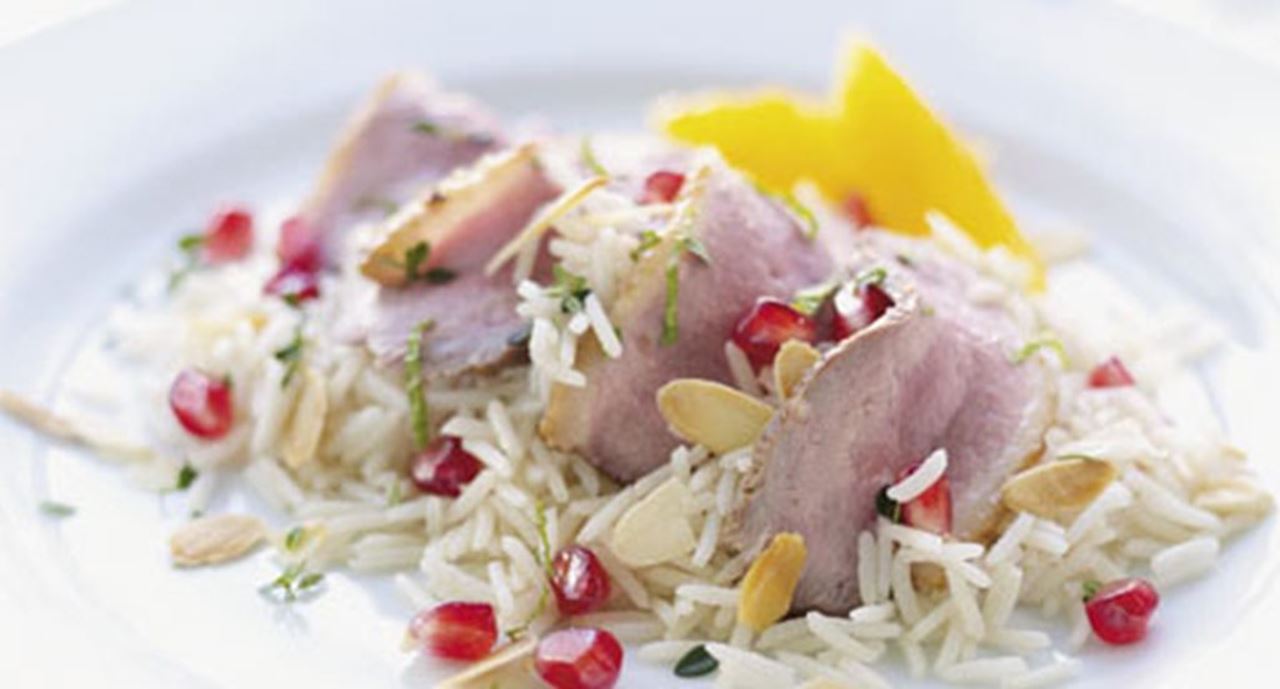 recipe image Salada de arroz com pato e romã