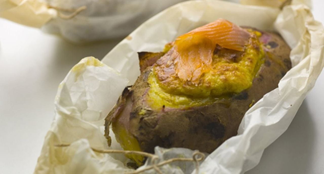 recipe image Batatas doces soufflés com salmão fumado e roquefort
