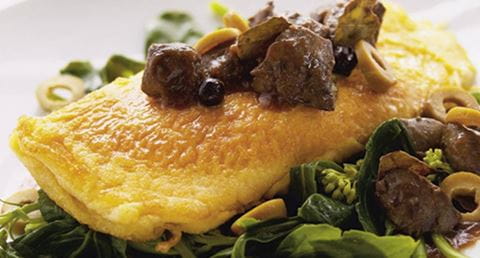 recipe image Omeleta de fígado de aves sobre grelos