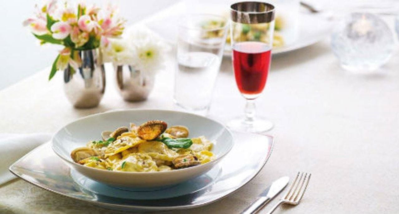 recipe image Ravioli de batatas e beringelas com molho de amêijoas