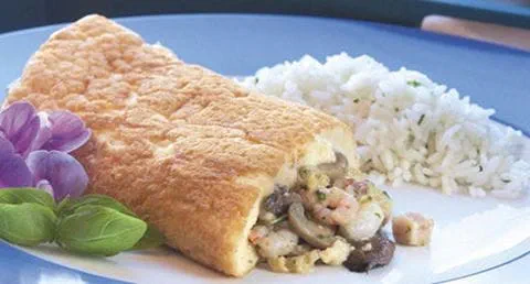 recipe image Omeleta com Cogumelos e Camarão