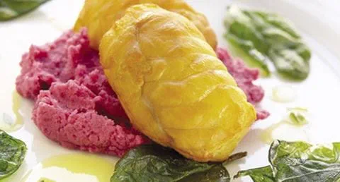 recipe image Tranche de tamboril fumado com puré de beterraba