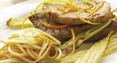 recipe image Trilogia de escalopes com funcho estufado e aroma de 3 citrinos