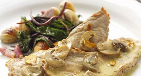 recipe image Bifanas com cogumelos e  castanhas fritas