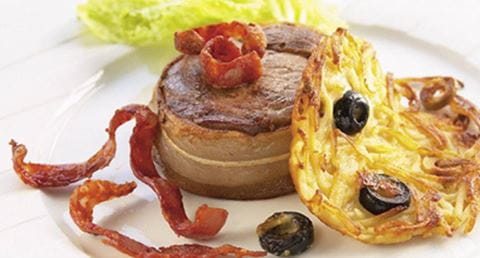 recipe image Tornedó com crocante de linguiça e rosti de batata