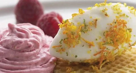 recipe image Espuma de framboesa com gelado de citrinos e hortelã da ribeira