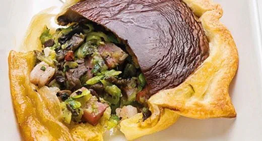 recipe image Tatins de courgette em cogumelos portobelo