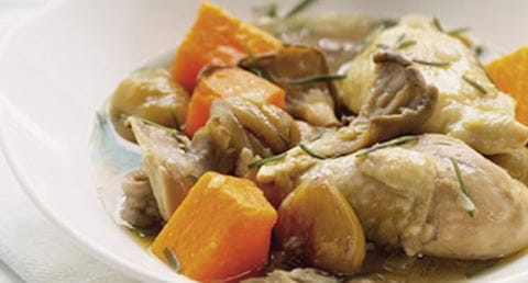 recipe image Caçarola de frango com castanhas, cogumelos e abóbora