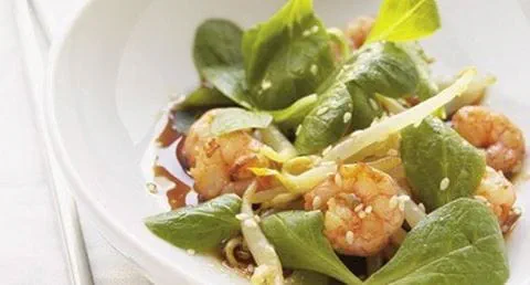 recipe image Salada de camarão com canónigos