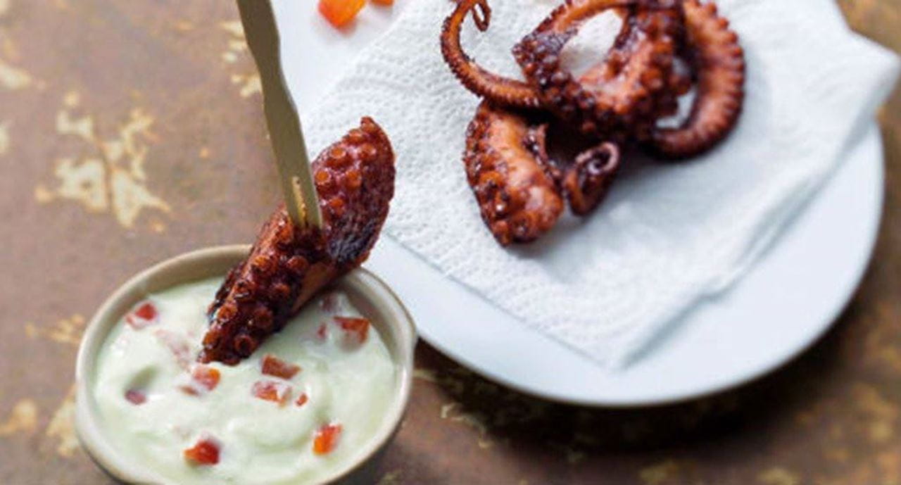 recipe image Maionese de wasabi com tentáculos de polvo crocantes