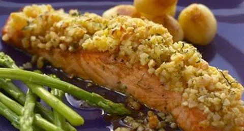 recipe image Lombos de salmão com crosta de amêndoa