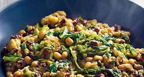 recipe image Migas de couve e grelos com feijão frade