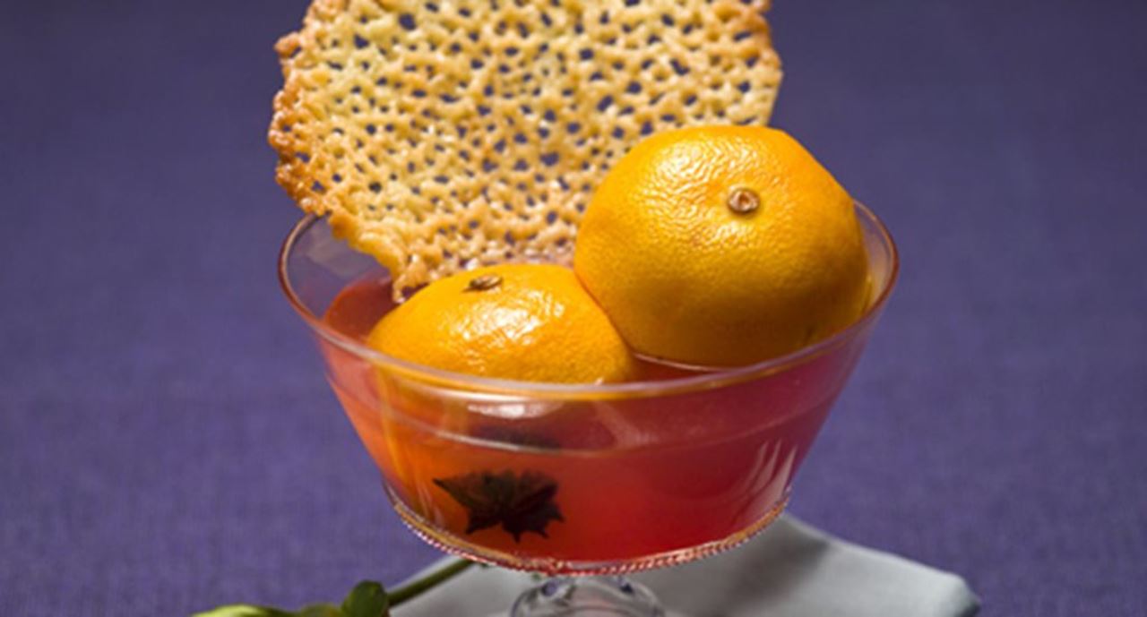 recipe image Clementinas em calda com rendinhas de amêndoas