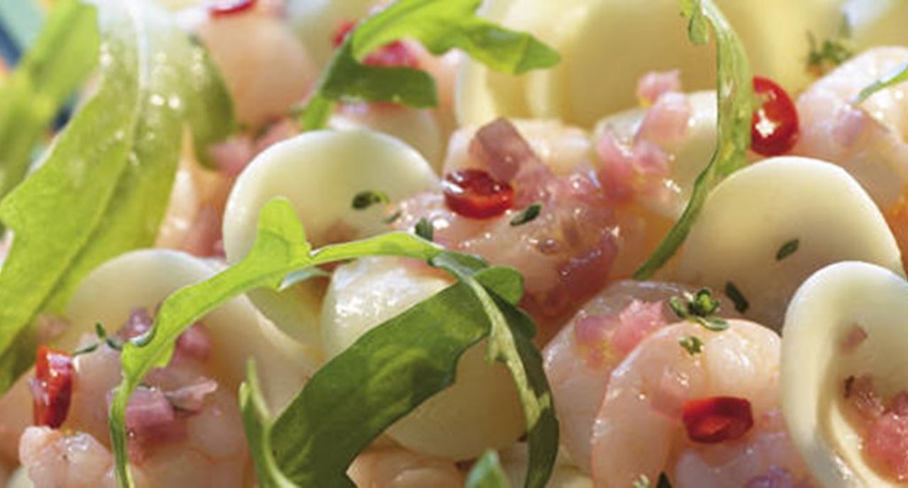 recipe image Salada de Camarões Picantes com Orecchiette