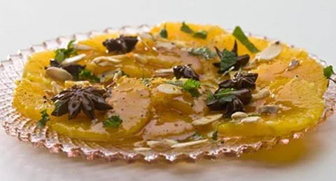 recipe image Carpaccio de laranja com calda de anis
