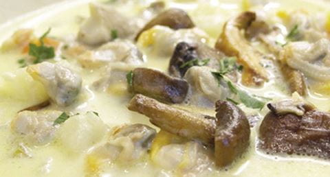 recipe image Chowder de berbigão e cogumelos