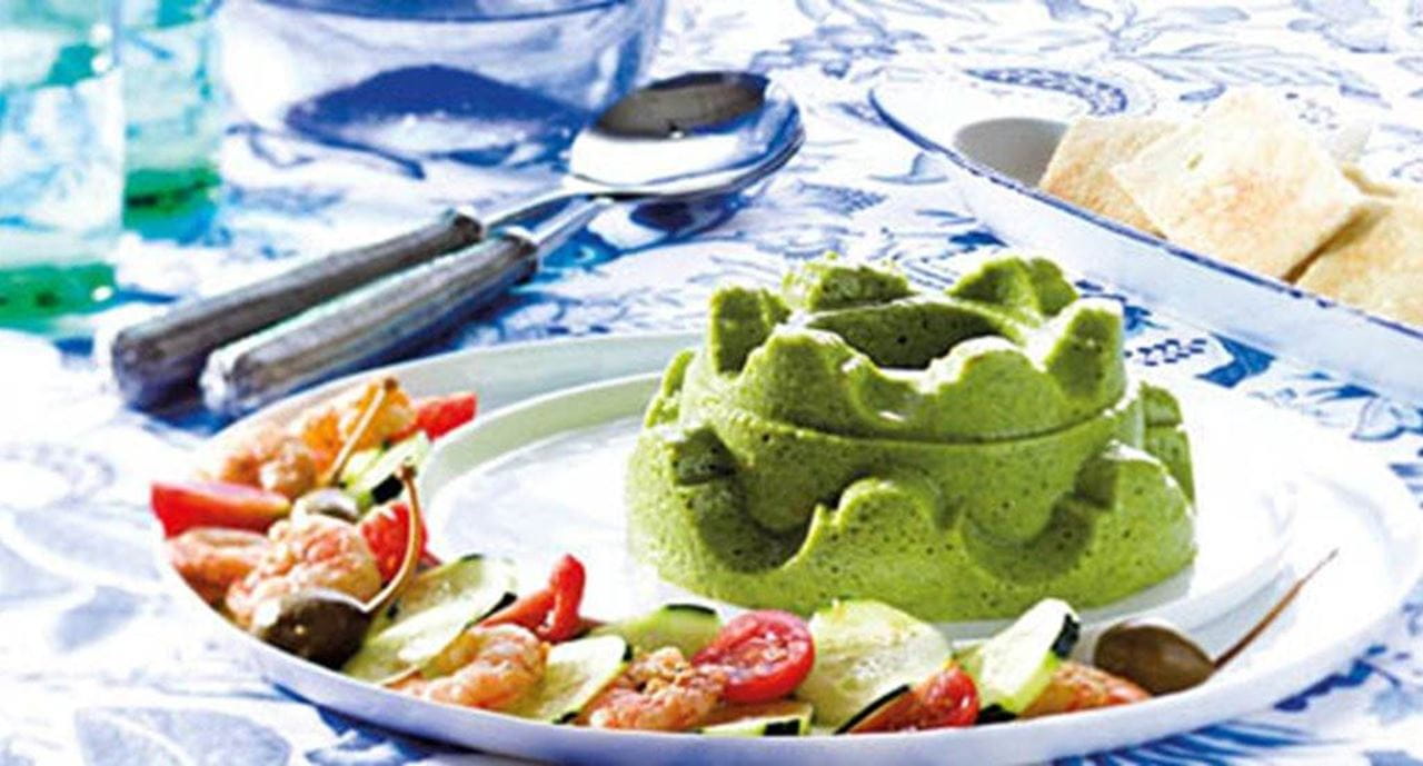 recipe image Mousse de queijo e espinafres com camarão