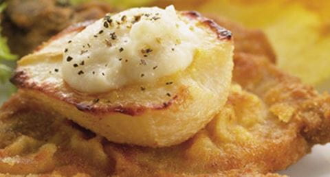 recipe image Costeleta de porco com puré e crocante de pêra rocha