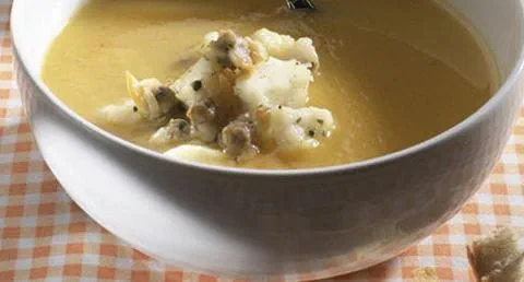 recipe image Creme de Legumes com Peixe e Berbigão