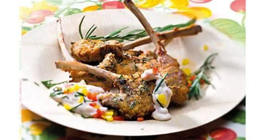 recipe image Costeletas de borrego panadas com maionese colorida