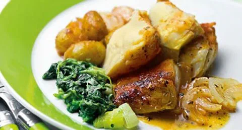 recipe image Bacalhau 1,2, 3 com esparregado de grelos