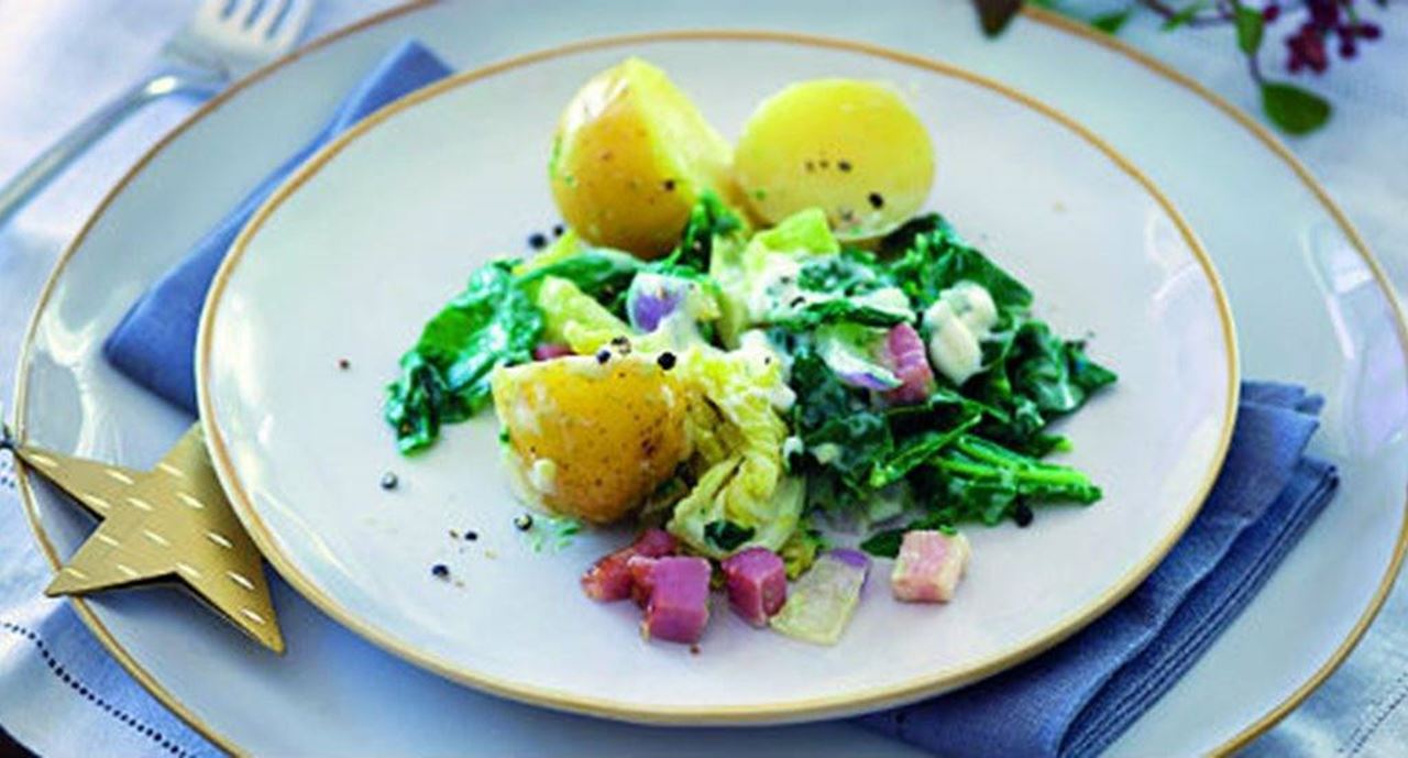recipe image Salada quente de batata com couves