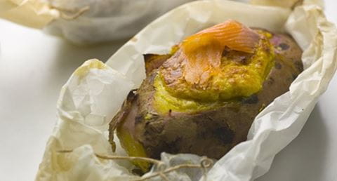 recipe image Batatas doces soufflés com salmão fumado e roquefort