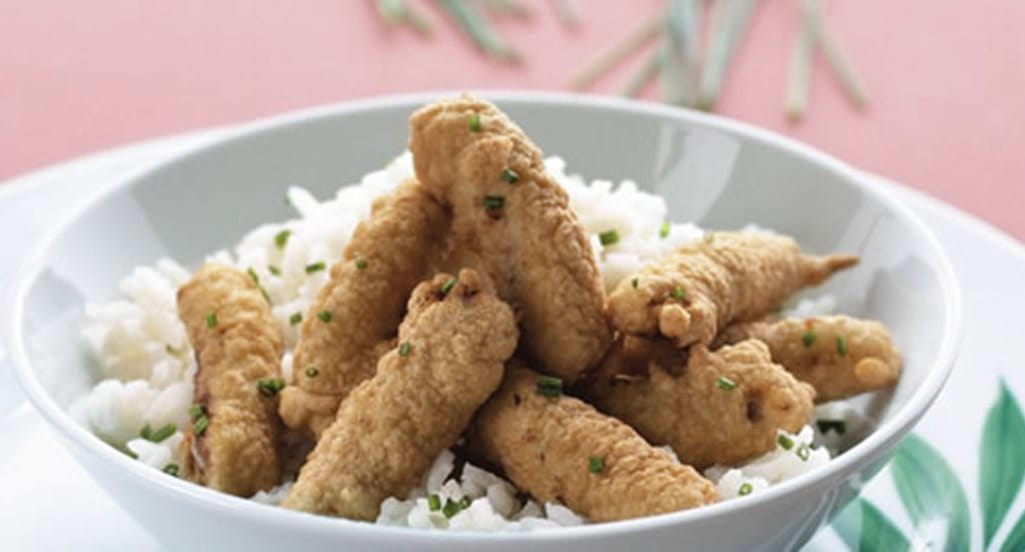 recipe image Tiras de Carne Crocantes com Arroz de Côco