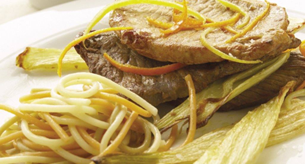 recipe image Trilogia de escalopes com funcho estufado e aroma de 3 citrinos