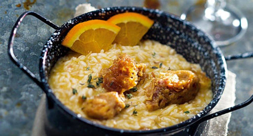 recipe image Risotto de alheira de caça com laranja