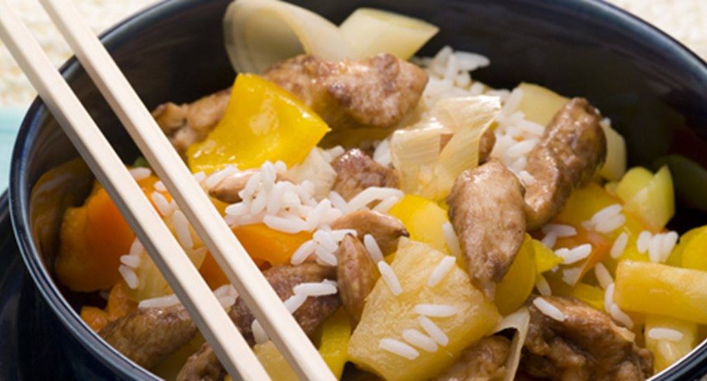 recipe image Frango agridoce com pimentos e ananás